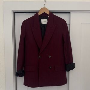 Wilfred Double-Breasted Wine Red Wool Blend Blazer